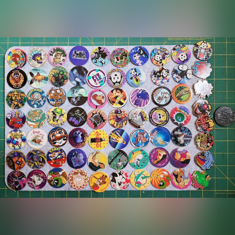 Vintage POG Pieces Disney Felix The Cat Simpsons Coca-Cola Looney Tunes Skulls